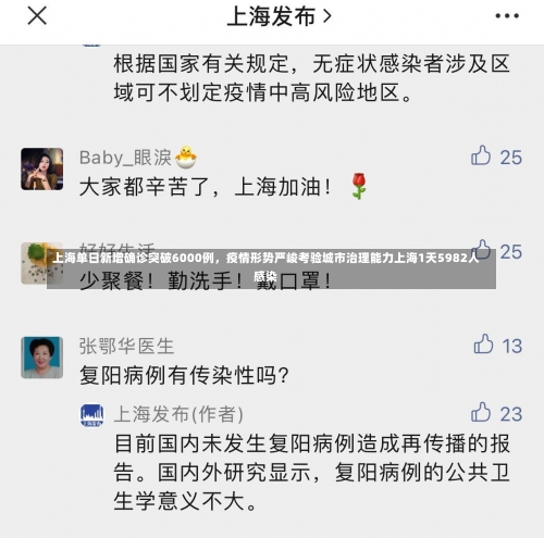 上海单日新增确诊突破6000例	，疫情形势严峻考验城市治理能力上海1天5982人感染-第1张图片
